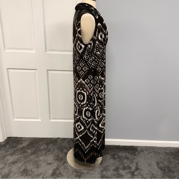 Chicos 2 (L 12/14) Maxi Dress Brown Ivory Medallion Geometric Print Sleeveless - Picture 2 of 11
